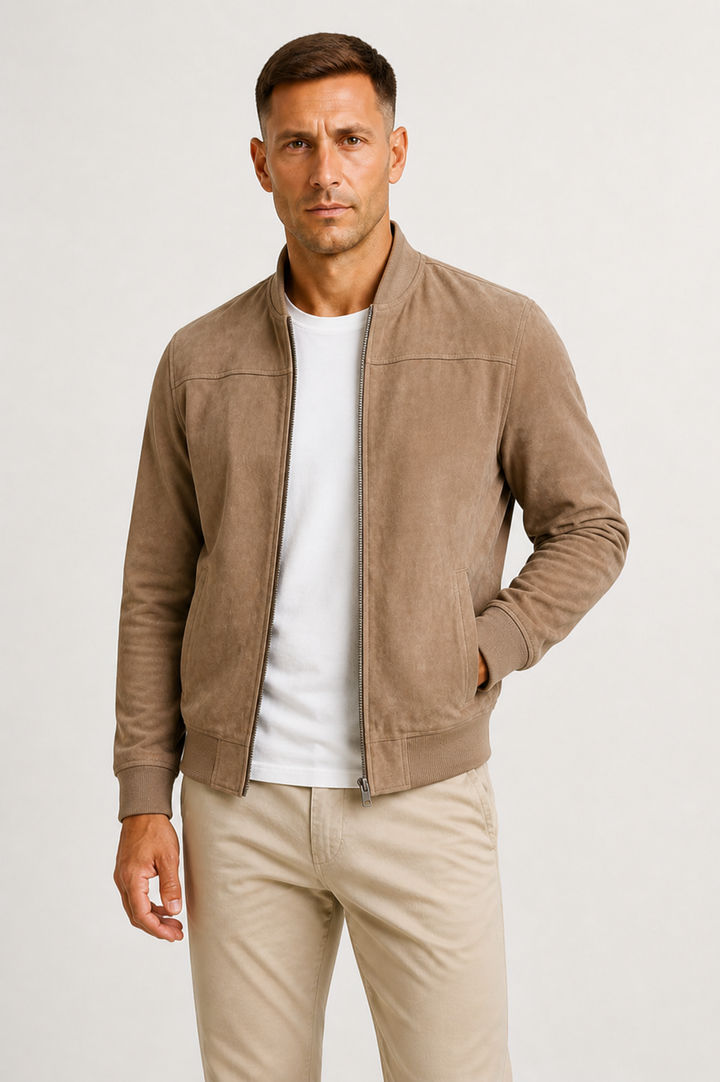 Men's sleek urban bomber jacket in black, ideal for versatile smart casual daily wear. Lightweight & modern.