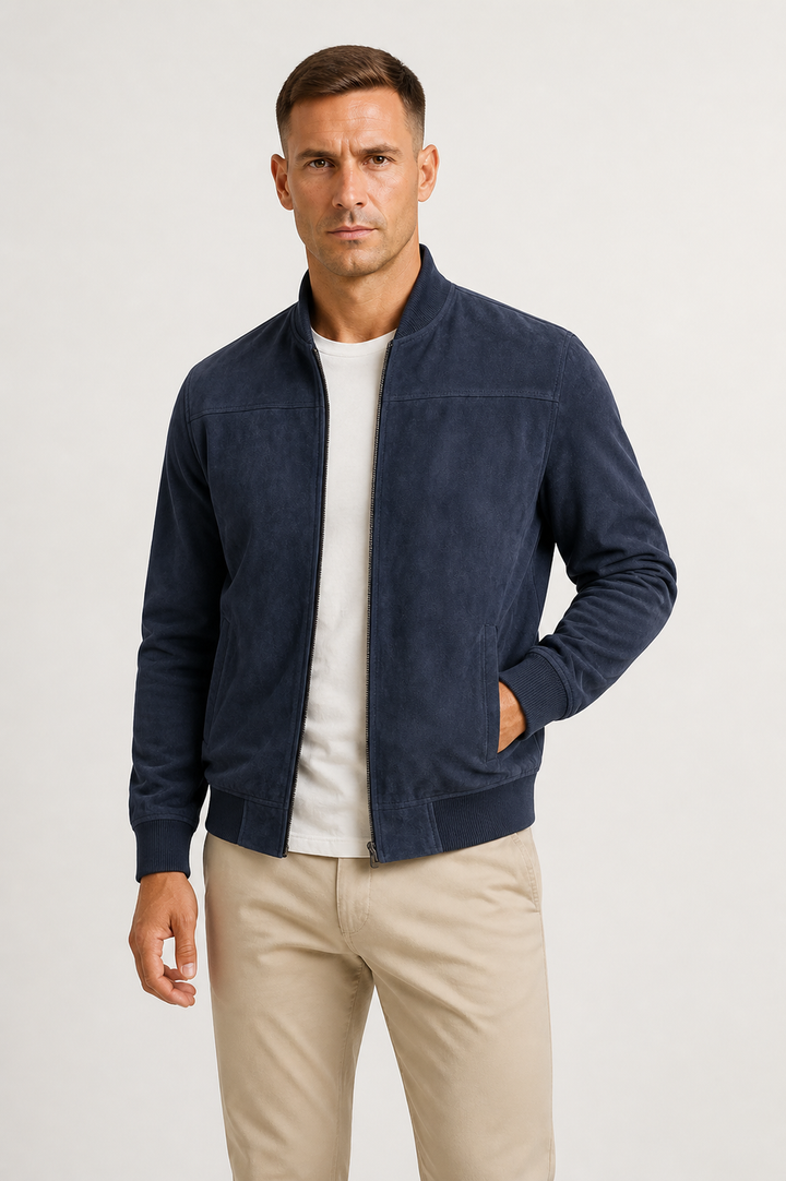 Classic men's bomber jacket showcasing a sleek, slim fit. Great for daily wear outerwear in any season.