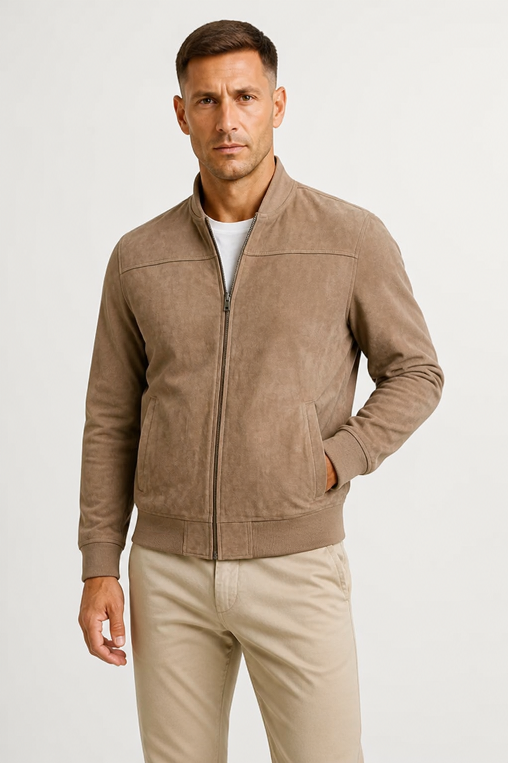 Versatile men's slim-fit bomber jacket. Essential outerwear for a sleek, modern urban look. Smart casual.