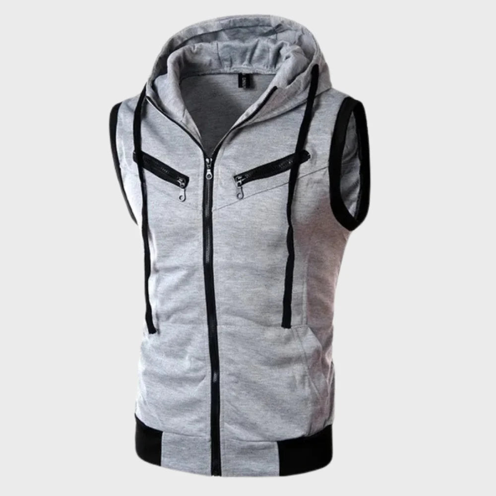 Men's sleeveless hooded vest for casual summer style. Lightweight polyester, slim fit, perfect for streetwear.