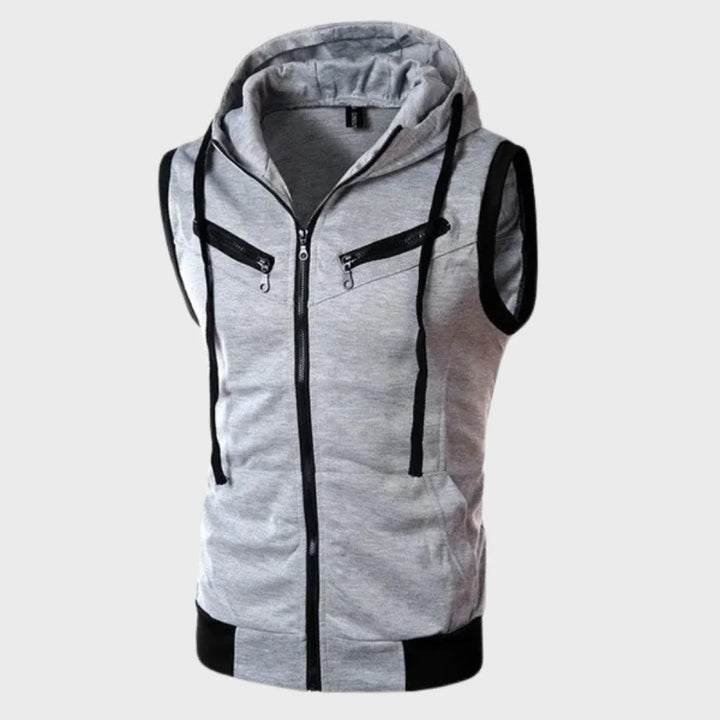 Men's sleeveless hooded vest for casual summer style. Lightweight polyester, slim fit, perfect for streetwear.