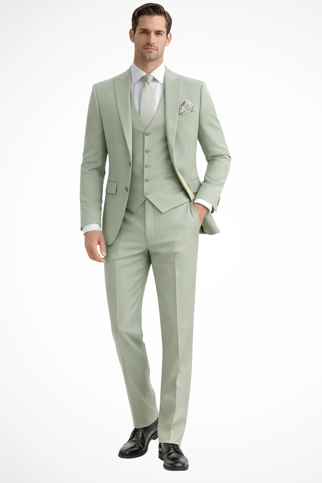 Men's slim fit 3-piece peak lapel suit for formal events, weddings & business.