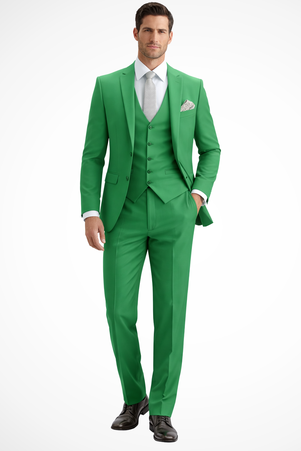 Classic men's formal event 3-piece suit, slim fit, peak lapel, for a dapper appearance.