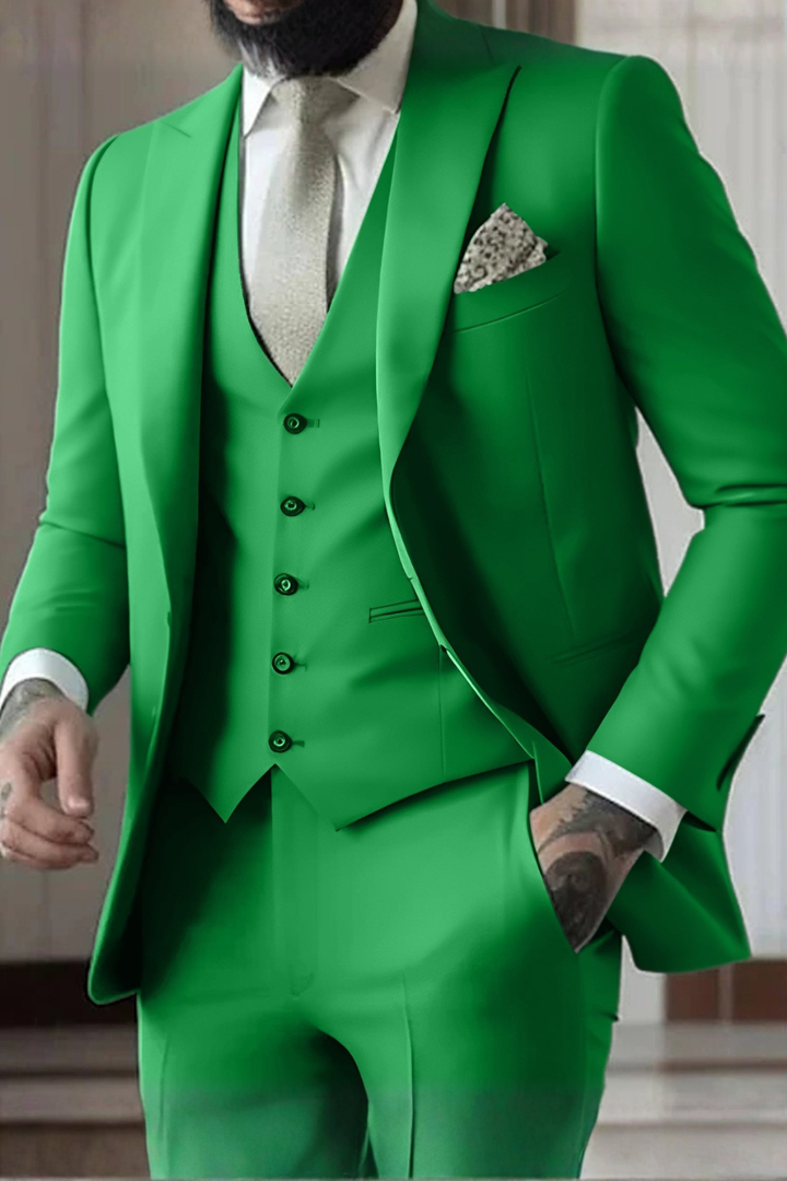 Modern men's 3-piece slim fit suit, peak lapel, perfect for weddings, proms & formal parties.