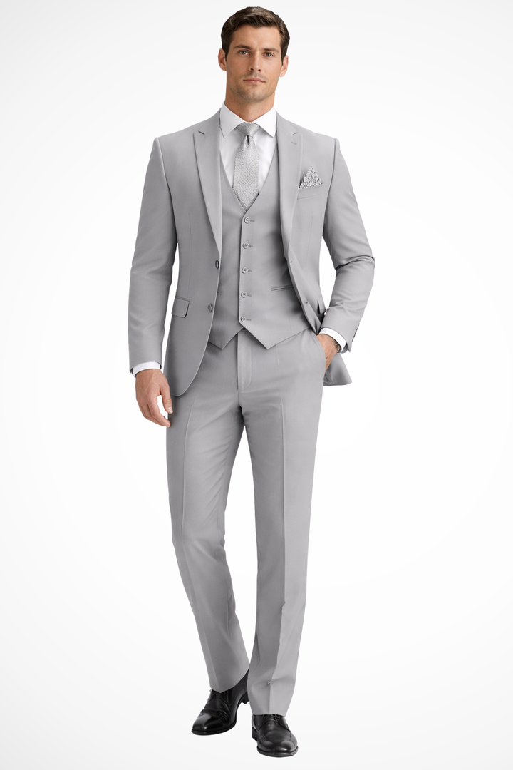Premium tailored men's slim fit 3-piece suit, ideal for formal occasions & wedding guests.