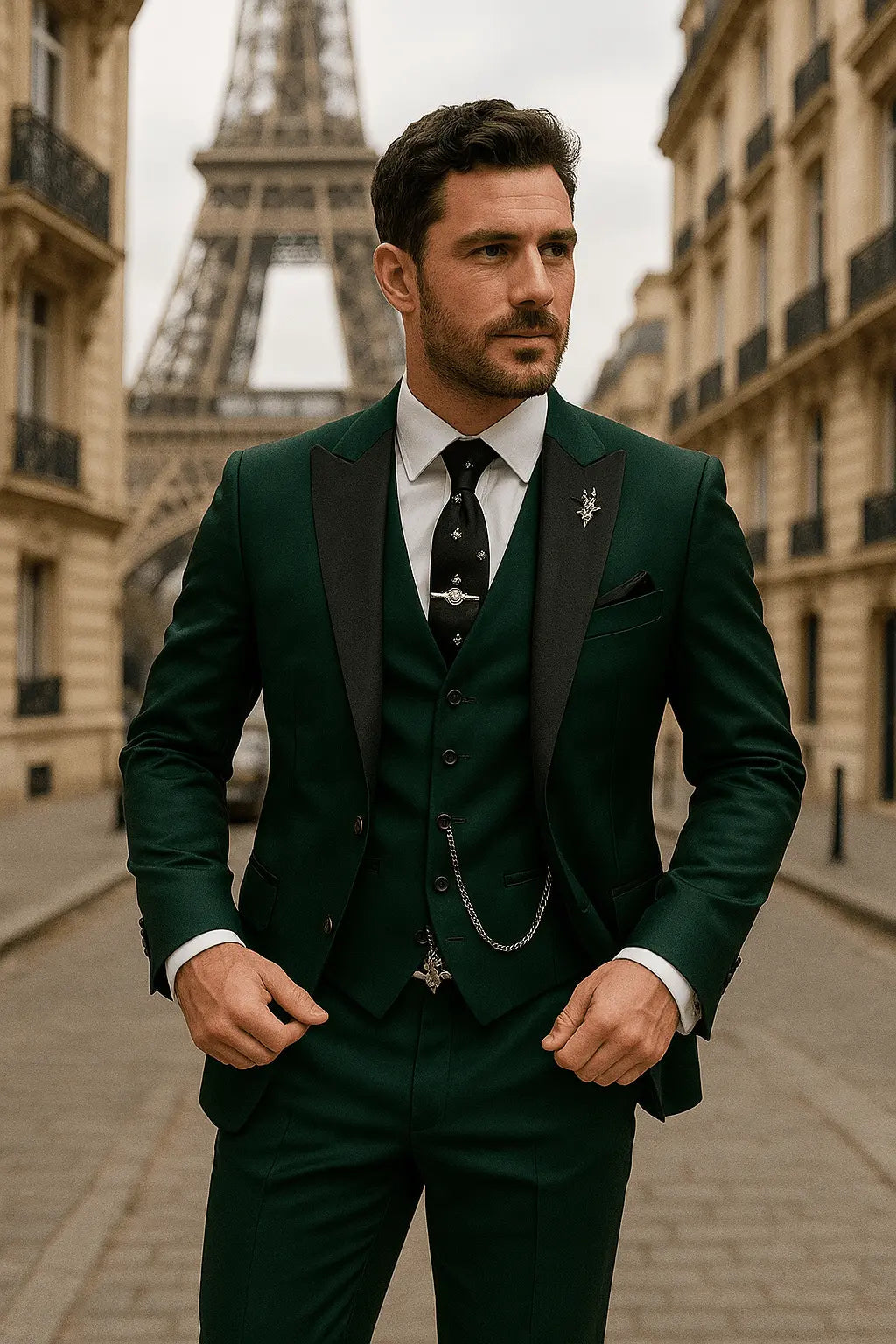 Men's slim fit 3-piece suit set: blazer, vest & trousers. Perfect for formal wear.