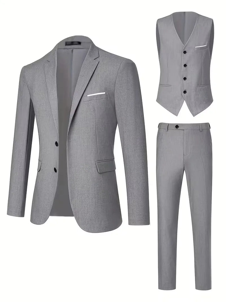 Tailored perfection: men's slim fit 3-piece suit with notched lapels and vest.