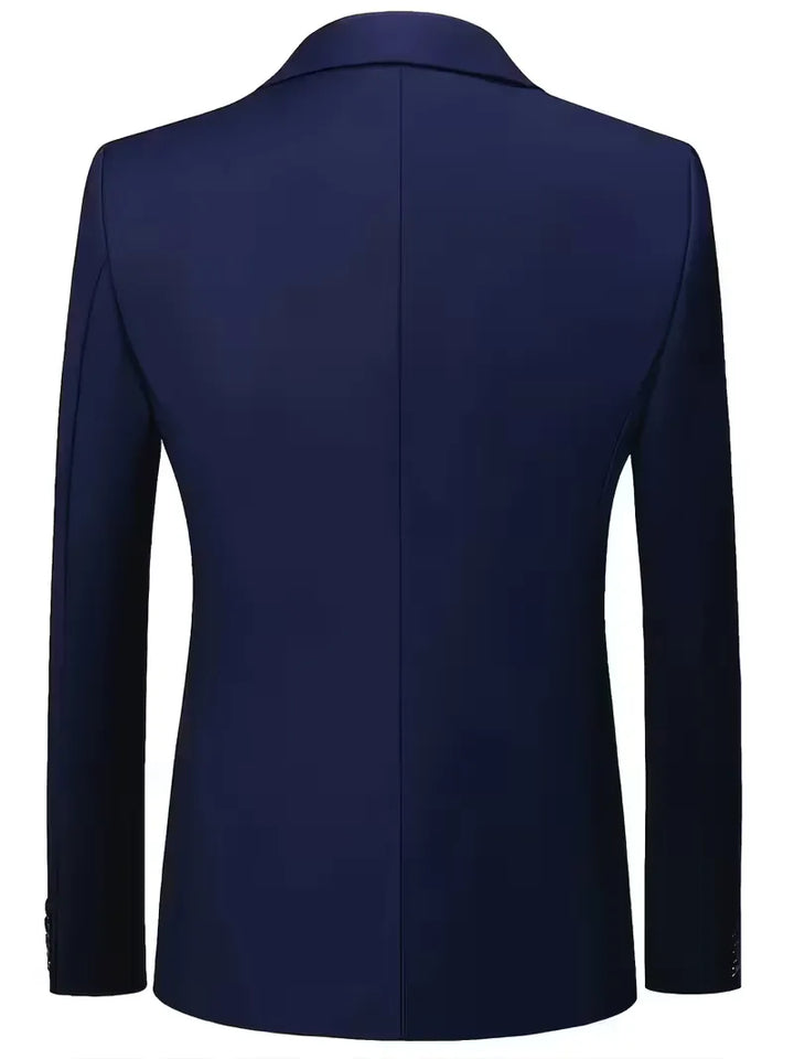 Modern tailored men's slim fit 3-piece suit. Notched lapel jacket, vest, & pants.