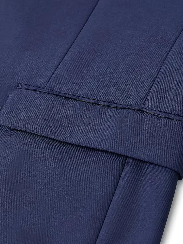 Stylish men's 3-piece slim fit suit. Notched lapel jacket, waistcoat & trousers for events.
