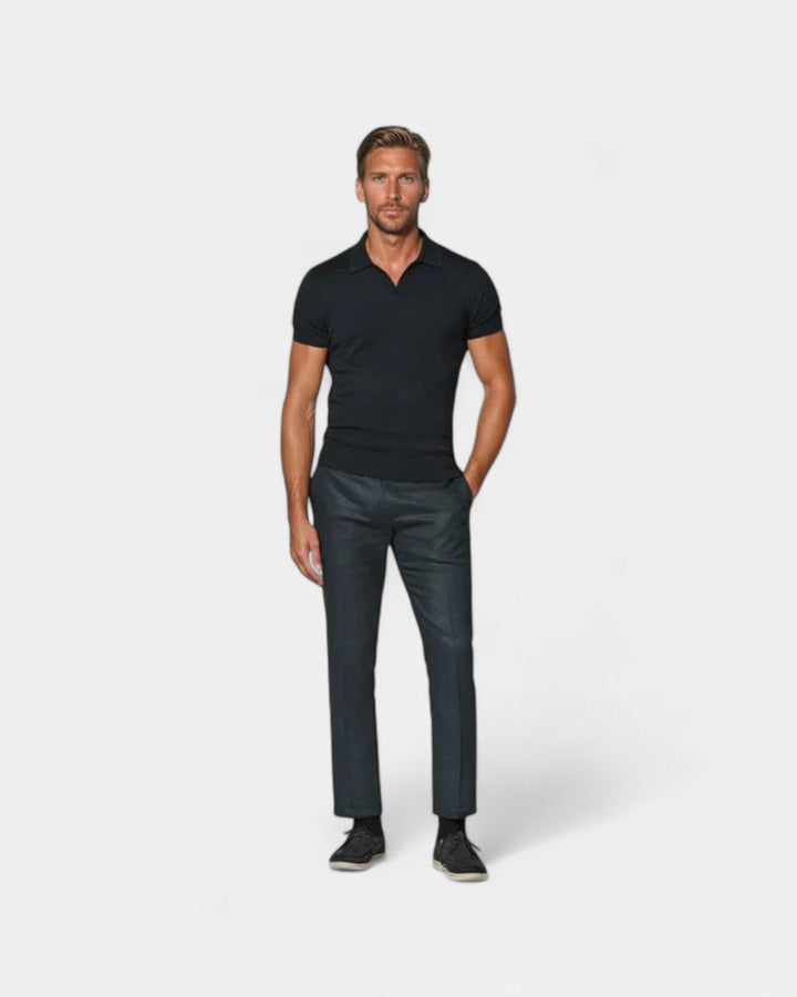 Breathable men's slim fit polo shirt, short sleeve, ideal for elegant wear & versatile menswear.