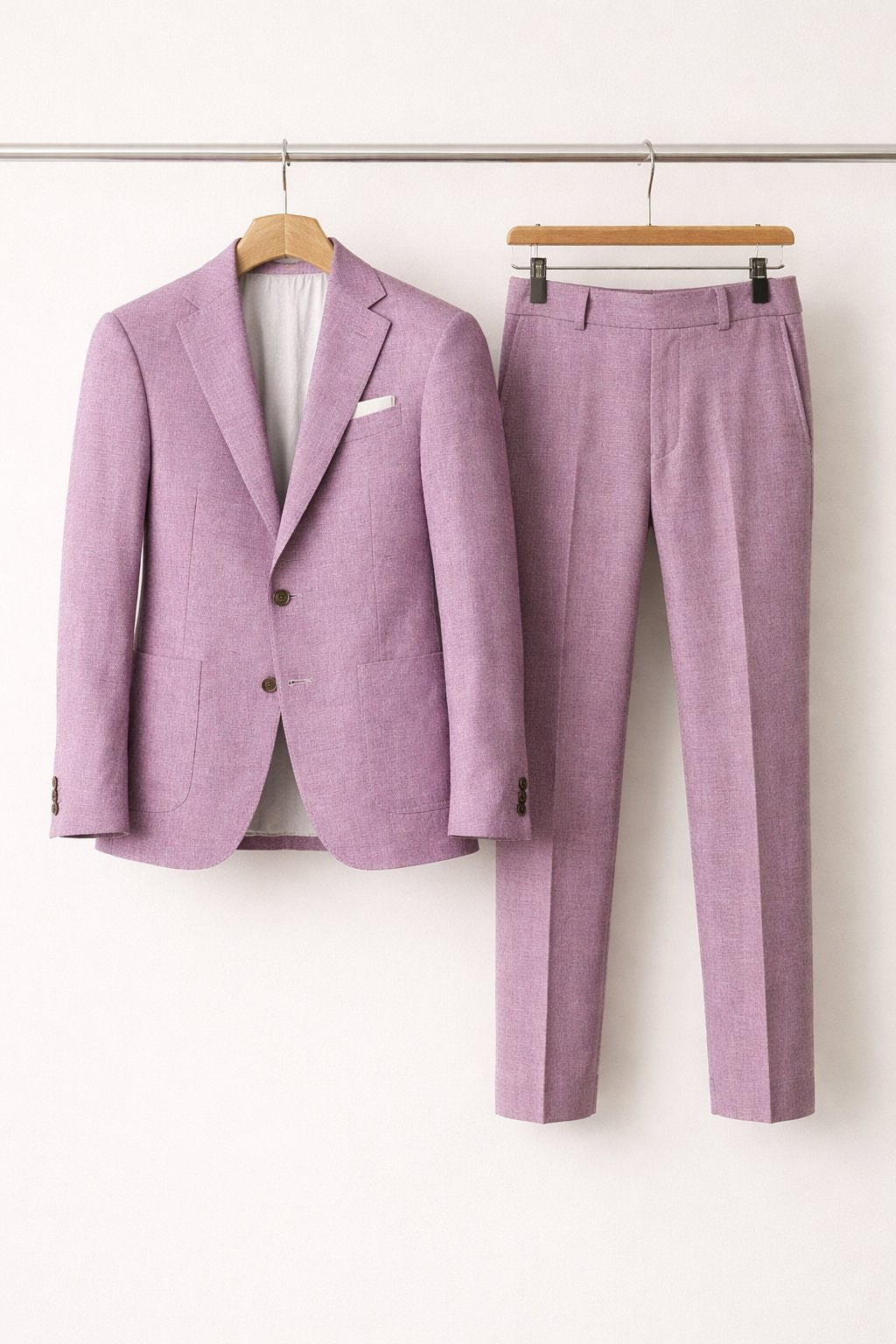 Men's light grey slim-fit formal suit. Tailored two-piece for versatile professional wear, office, and weddings.