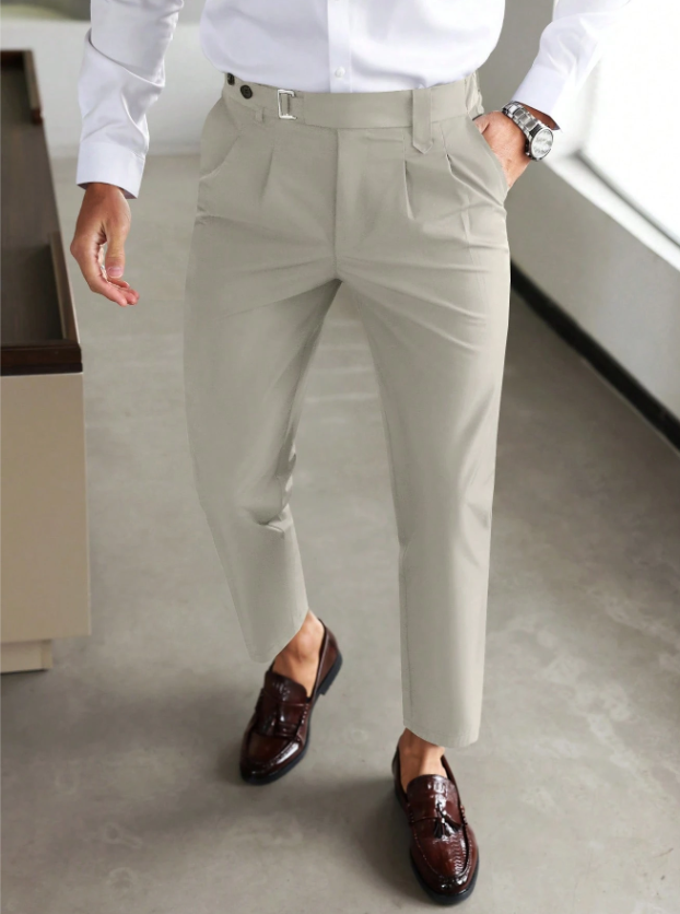 Modern slim fit men's daily wear trousers, solid color, suitable for business casual office & work.