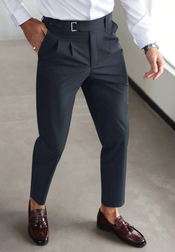 Elegant men's slim fit business casual pants, comfortable for office, work & daily professional attire.