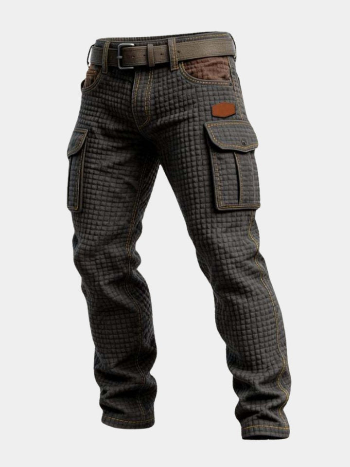 Men's slim fit cargo trousers with a modern textured pattern, perfect for casual and stylish everyday wear.