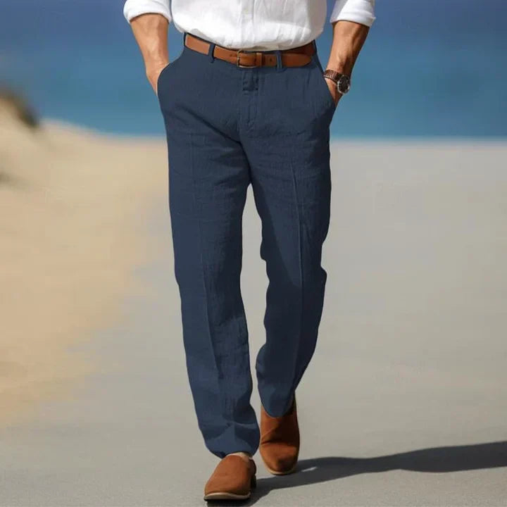 Men's summerwear slim fit trousers, casual and tailored, offering a chic look for spring fashion.
