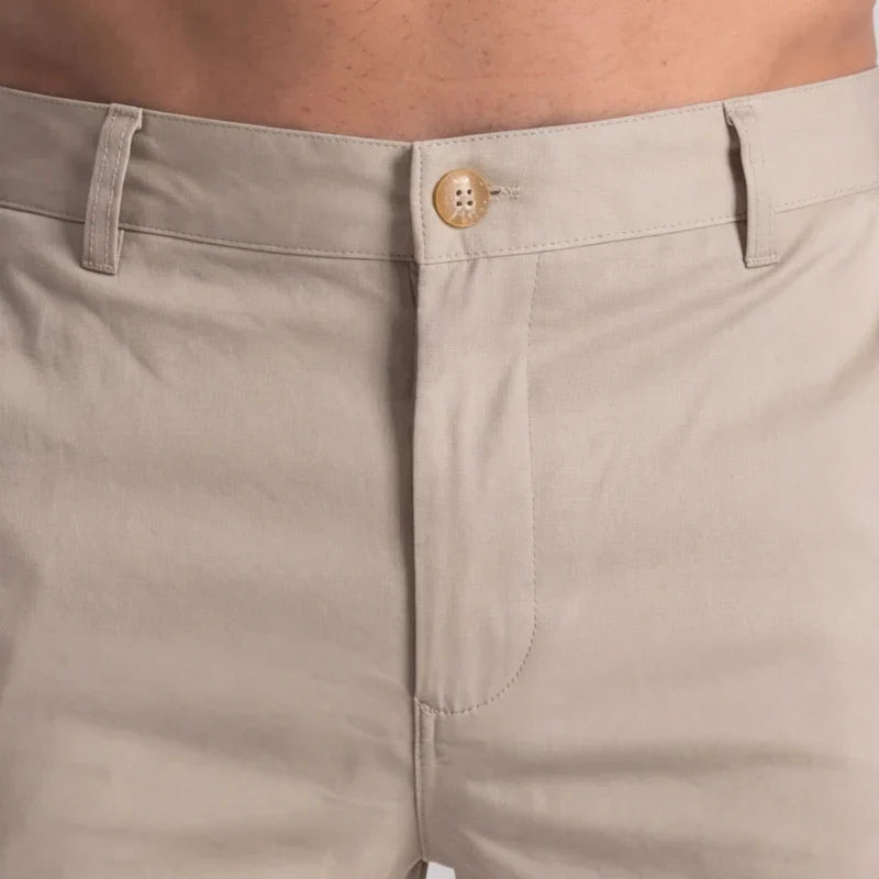 Men's slim fit tailored chino shorts, essential for summer fashion, smart casual or warm weather outfits.