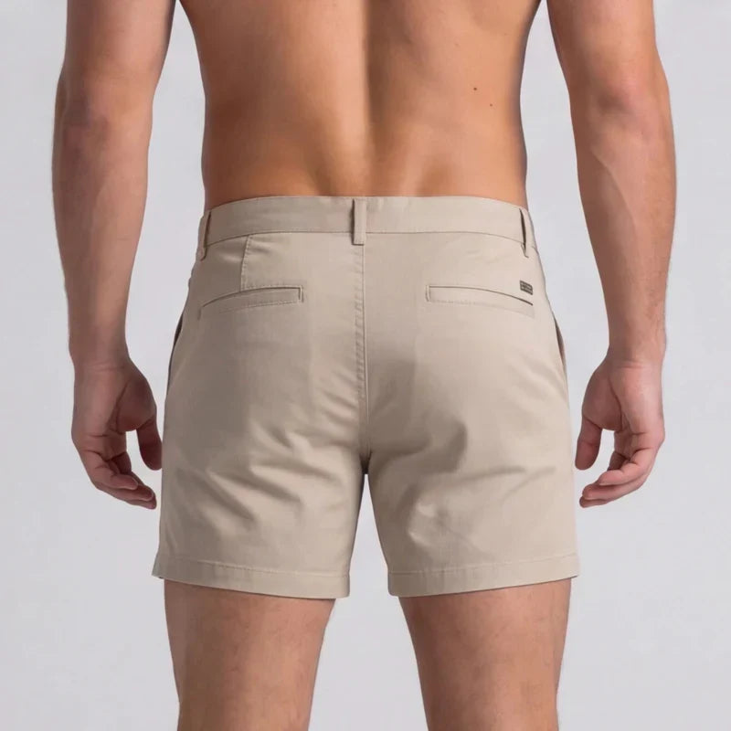 Men's smart casual slim fit chino shorts with tailored waist, perfect for stylish everyday summer wear.