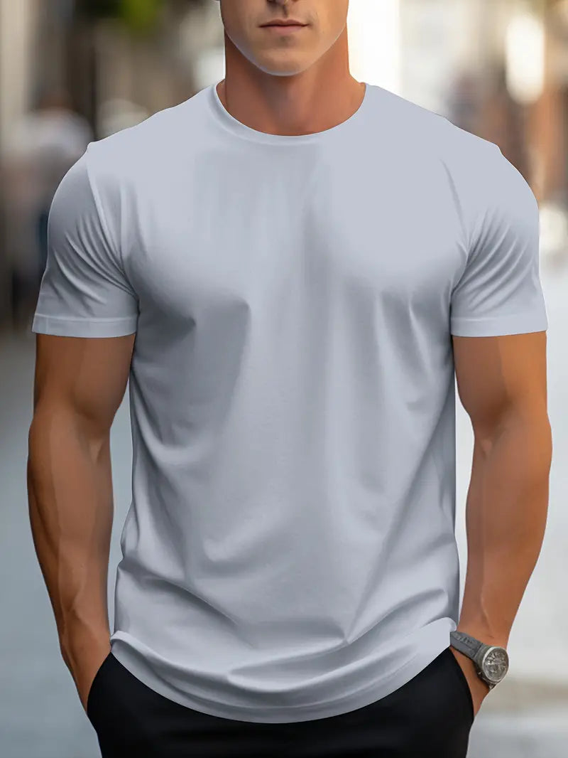 Men's versatile slim fit short sleeve crew neck t-shirt, excellent layering piece for any outfit.
