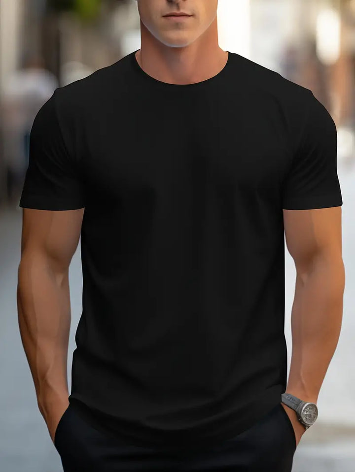 Modern men's slim fit crew neck tee, short sleeve essential for a sleek, casual look.