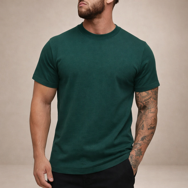 Wardrobe staple: Men's slim fit crew neck t-shirt in a soft, breathable fabric.
