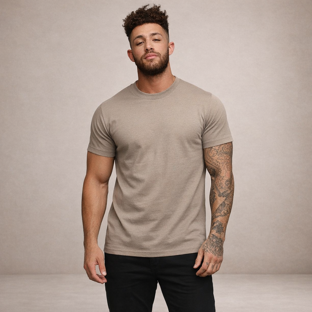 White men's essential t-shirt, slim fit crew neck design for clean, casual look.