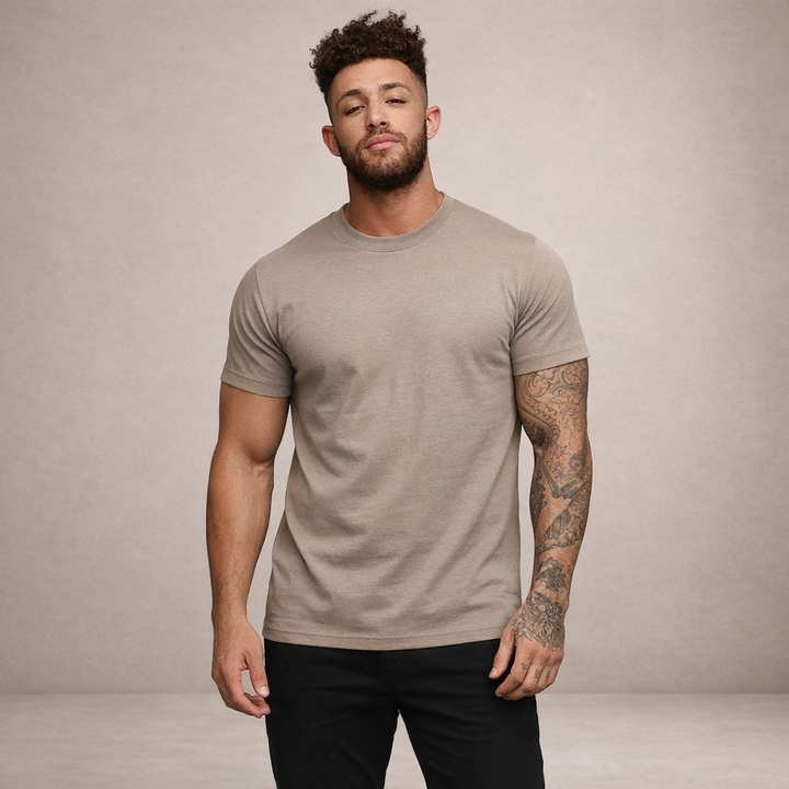 White men's essential t-shirt, slim fit crew neck design for clean, casual look.