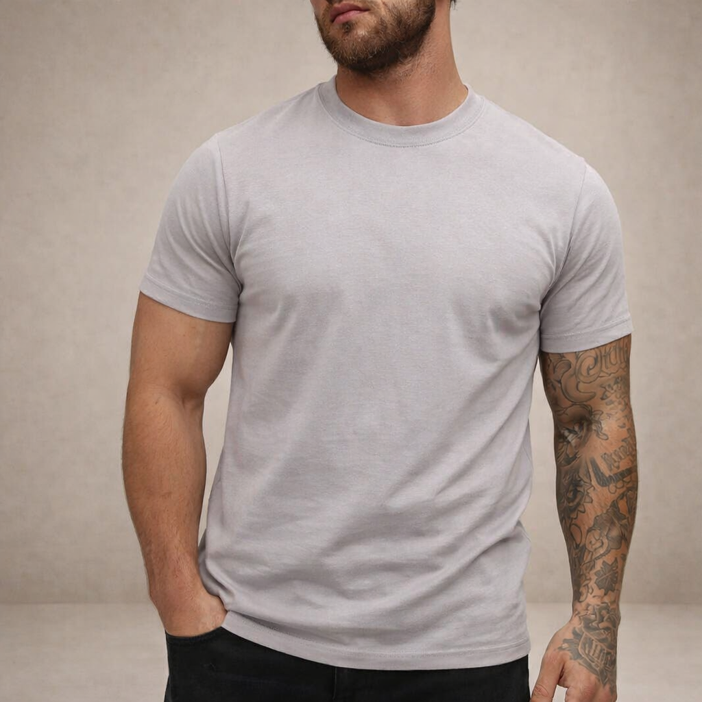 Black men's slim fit crew neck tee, perfect for modern casual wear & a stylish look.
