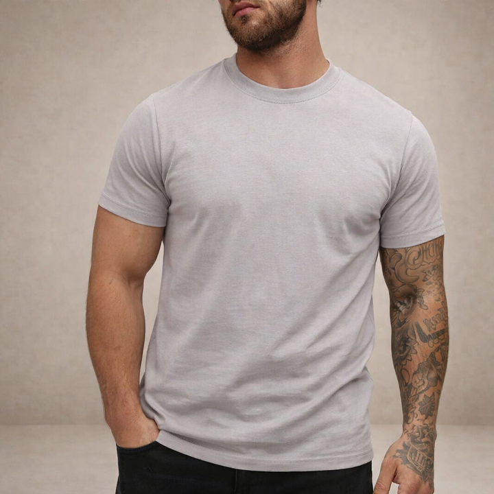 Black men's slim fit crew neck tee, perfect for modern casual wear & a stylish look.
