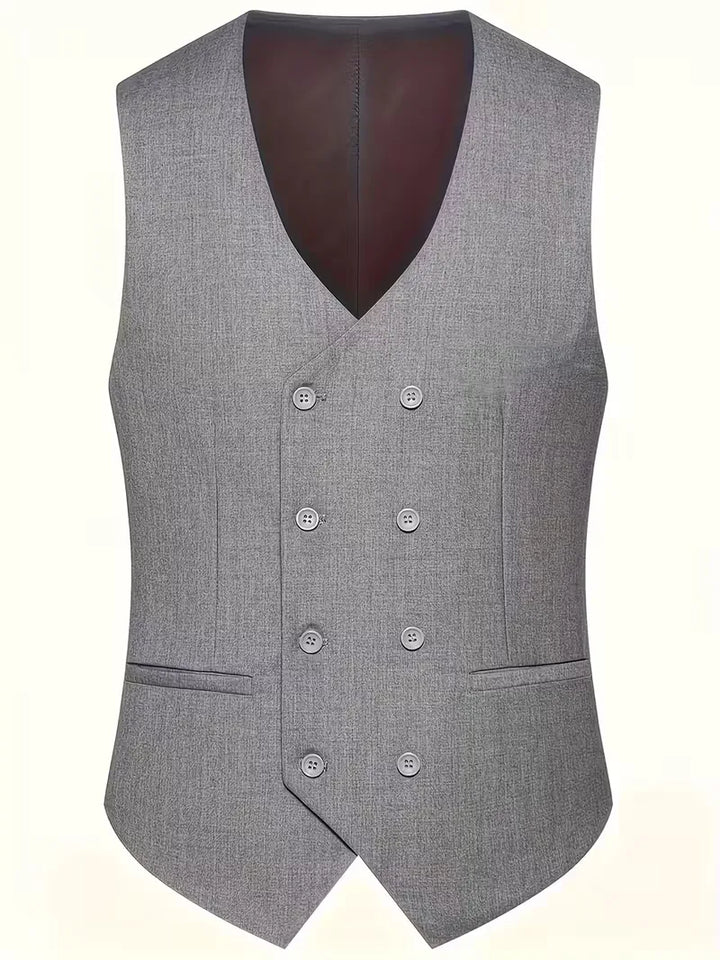 Tailored men's slim fit double-breasted suit with a waistcoat, great for any special occasion.