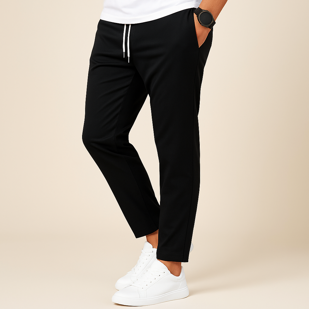 Modern men's slim fit drawstring pants, combining comfort and style for versatile daily use.
