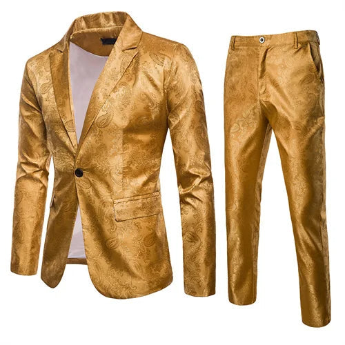 Sophisticated men's slim fit jacquard blazer, a key piece of this formal suit set, for weddings & special events.
