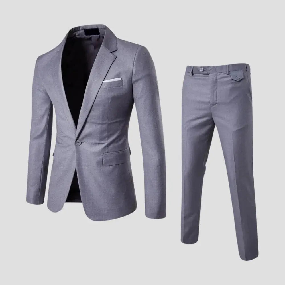 Men's slim fit lightweight two-piece suit. Modern formal wear, ideal for weddings, business, & events.