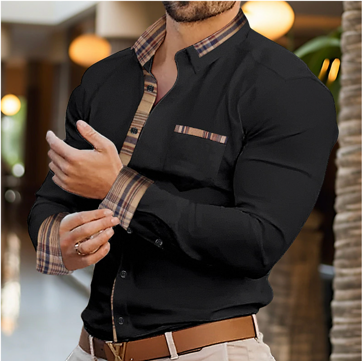Men's slim fit long sleeve casual shirt with contrast trim detail. Modern button-up for a smart casual look.