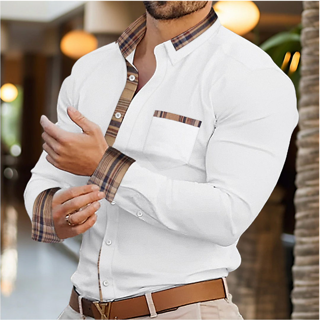Stylish men's slim fit long sleeve casual shirt, perfect for a modern, polished smart casual men's fashion look.