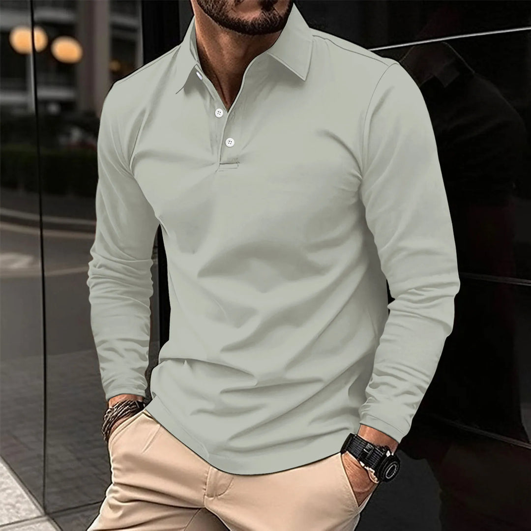 Stylish men's slim fit long sleeve polo shirt. Perfect smart casual top for a modern, tailored look.