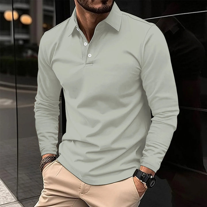 Stylish men's slim fit long sleeve polo shirt. Perfect smart casual top for a modern, tailored look.