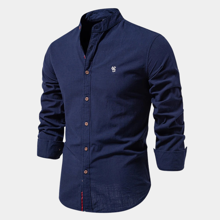 Slim fit men's long-sleeve summer shirt. Breathable, modern button-down design for a sleek, comfortable look.