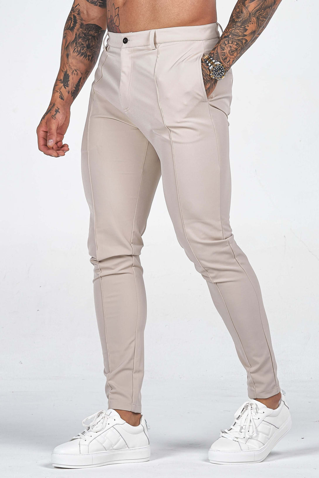 Men's slim fit long trousers, comfortable & stylish for modern everyday wear.