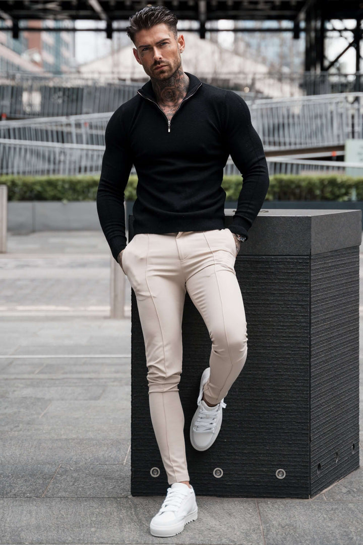 Black men's slim fit long trousers, stylish & versatile for any occasion.