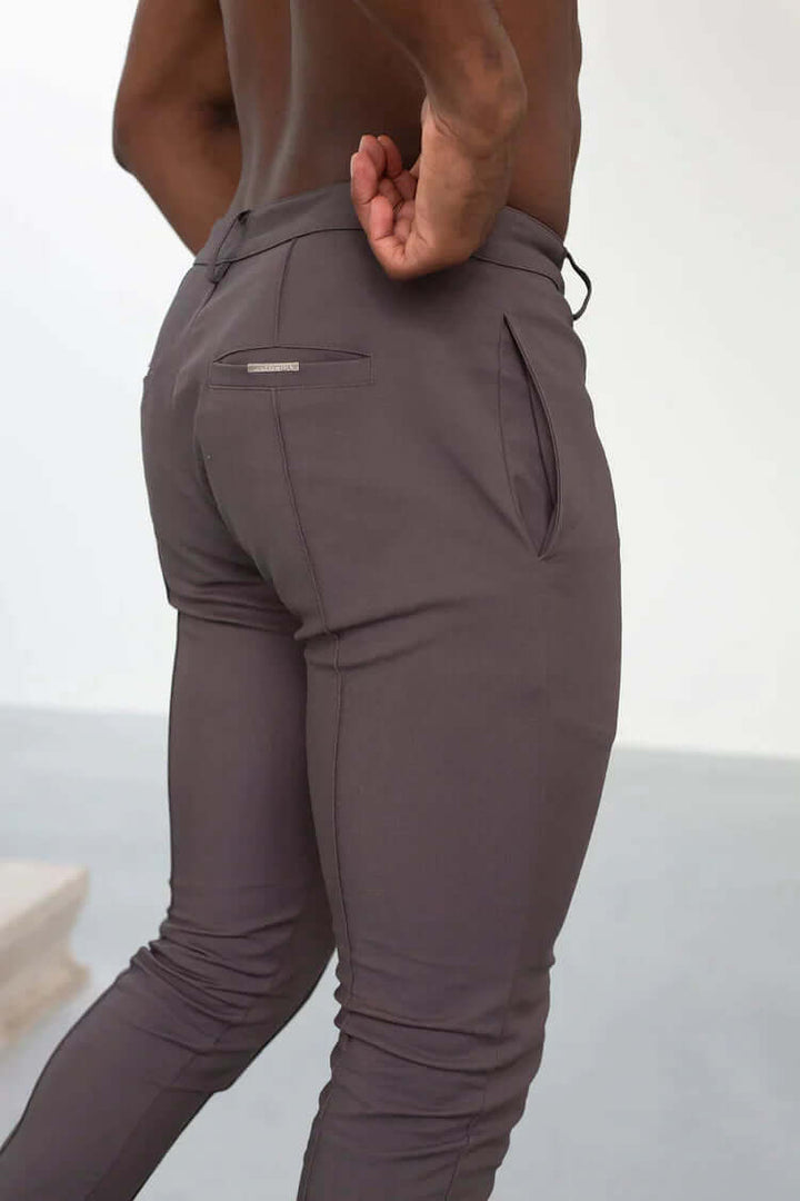 Men's black, gray, beige slim fit long trousers; comfortable, stylish & versatile pants.