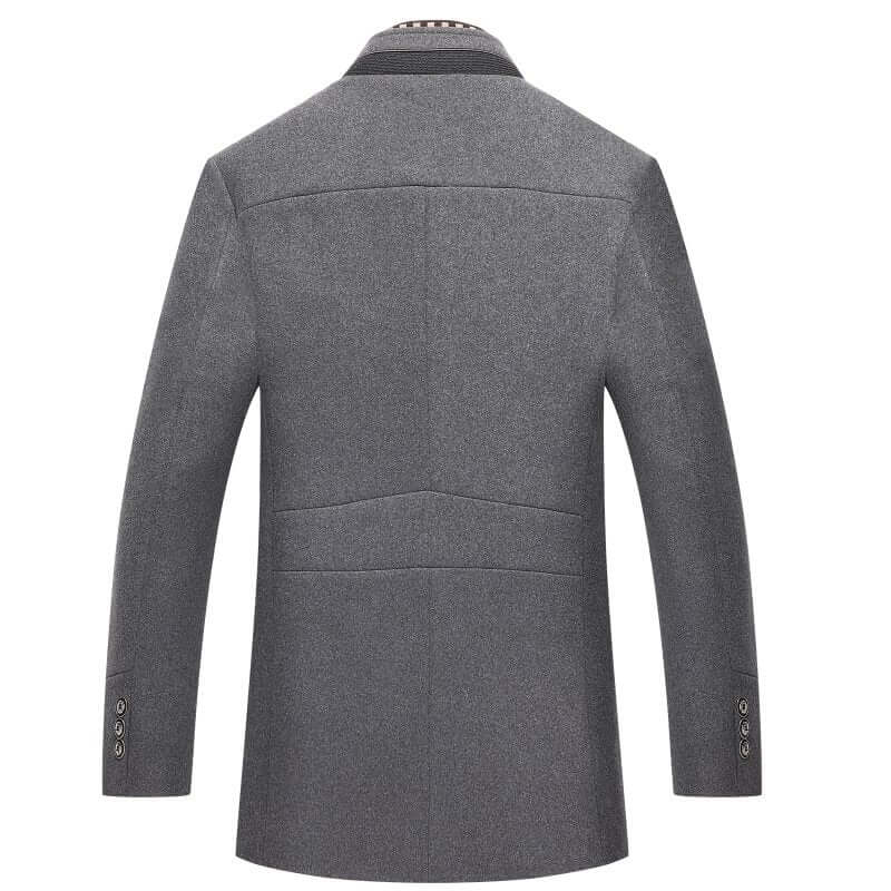 Warm men's slim-fit mid-length black winter coat. Excellent cold-weather outerwear, protection & modern appeal.