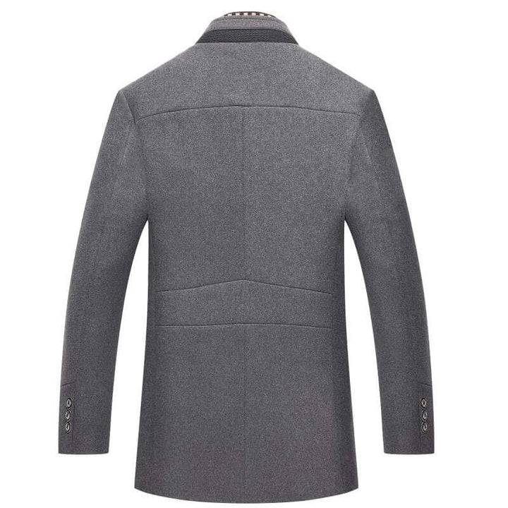 Warm men's slim-fit mid-length black winter coat. Excellent cold-weather outerwear, protection & modern appeal.