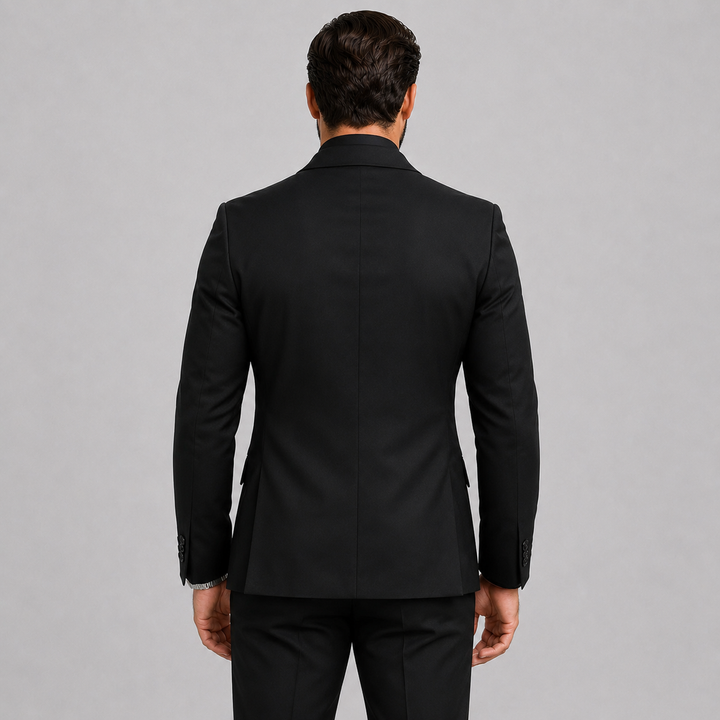 Stylish men's slim fit tuxedo suit with modern tailoring, perfect for a sharp, elegant look in business or formal wear.