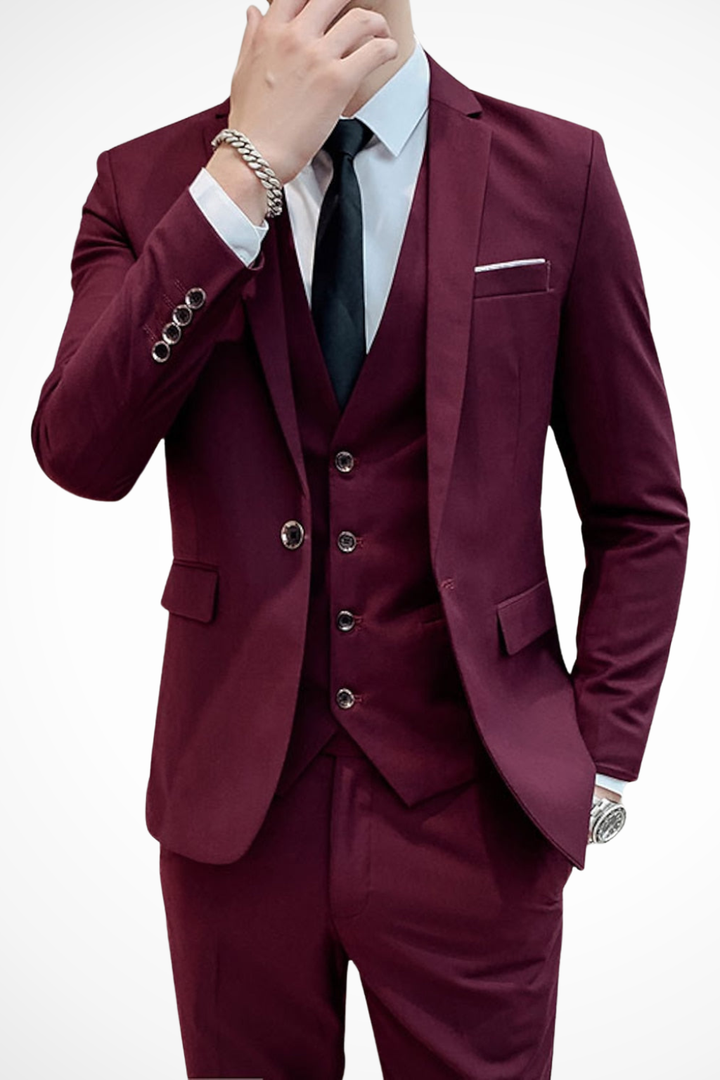 Modern grey slim fit 3 piece suit for men, notch lapel design, suitable for weddings & parties.