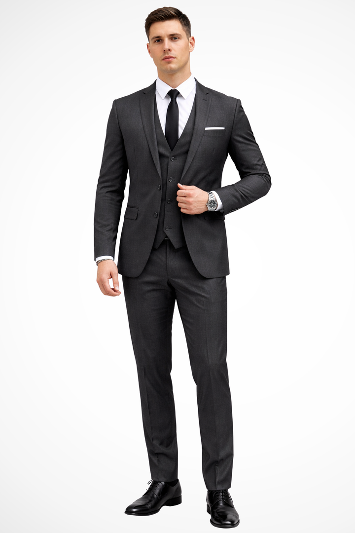 White men's slim fit 3 piece suit, notch lapel, perfect for grooms, destination weddings & events.