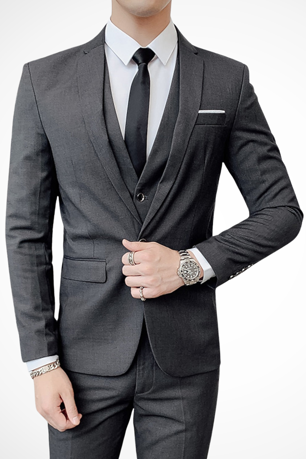Classic men's slim fit formal suit, 3 piece with notch lapel, versatile for any special event.