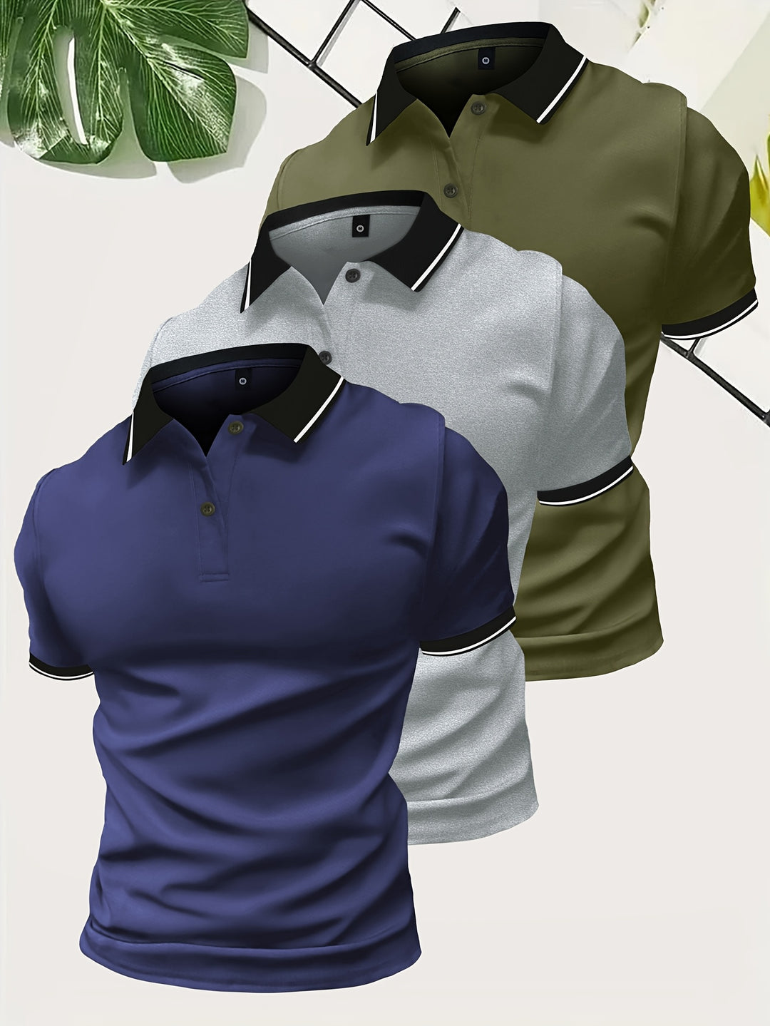 Summer-ready men's slim fit short sleeve polo shirts with contrast collars. Great for casual everyday style.