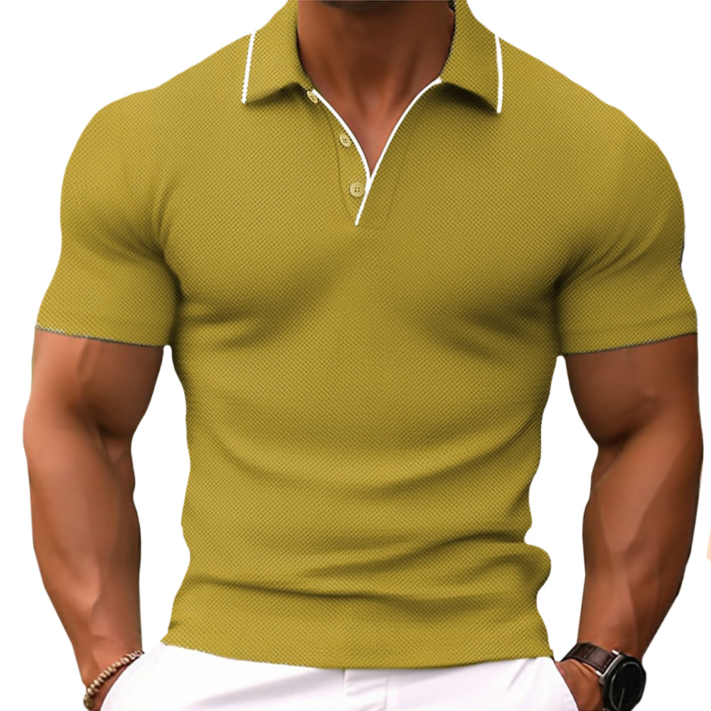 Men's modern slim fit polo shirt, comfortable short sleeve design for versatile casual fashion.