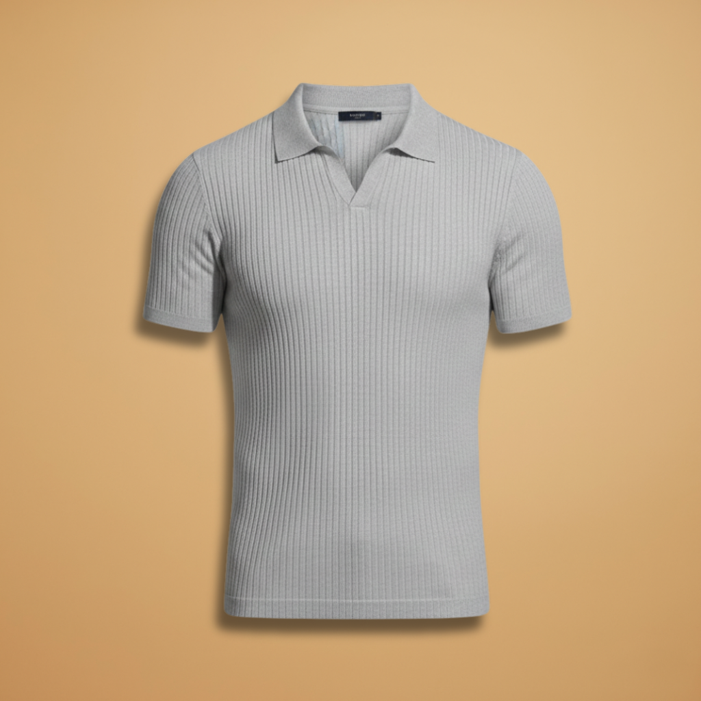Men's slim fit ribbed polo shirt in a modern style, perfect for a polished look.