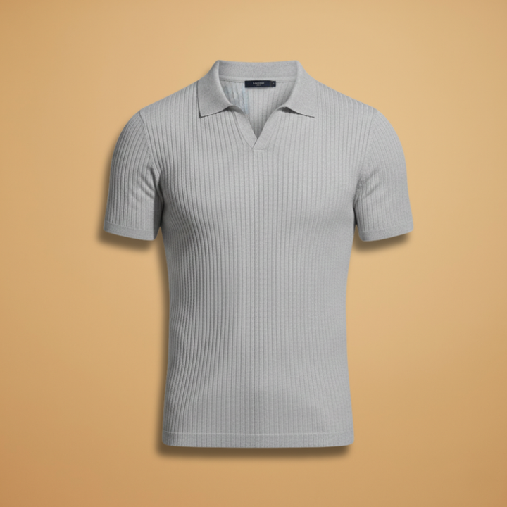 Men's slim fit ribbed polo shirt in a modern style, perfect for a polished look.